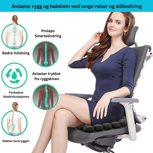 KomfortSitte™ – Avlaster rygg og halebein ved lange reiser og stillesitting