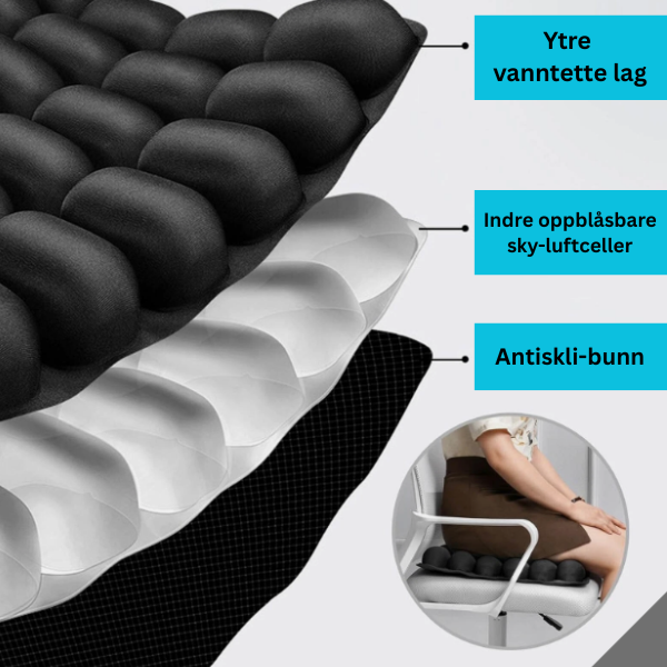 KomfortSitte™ – Avlaster rygg og halebein ved lange reiser og stillesitting