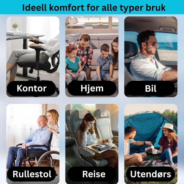 KomfortSitte™ – Avlaster rygg og halebein ved lange reiser og stillesitting