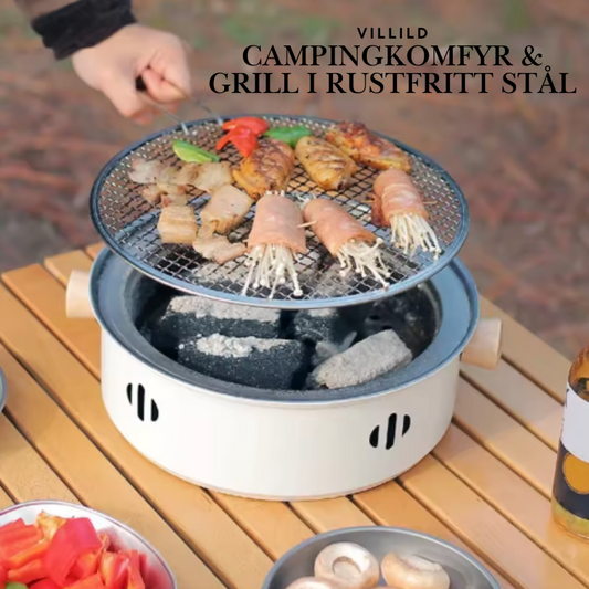 Bærbar rustfri stål kullgrill for camping og hjem