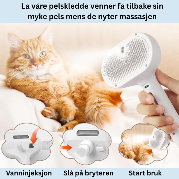 3-i-1 Dampbørste for Katter og Hunder – Oppladbar og Effektiv