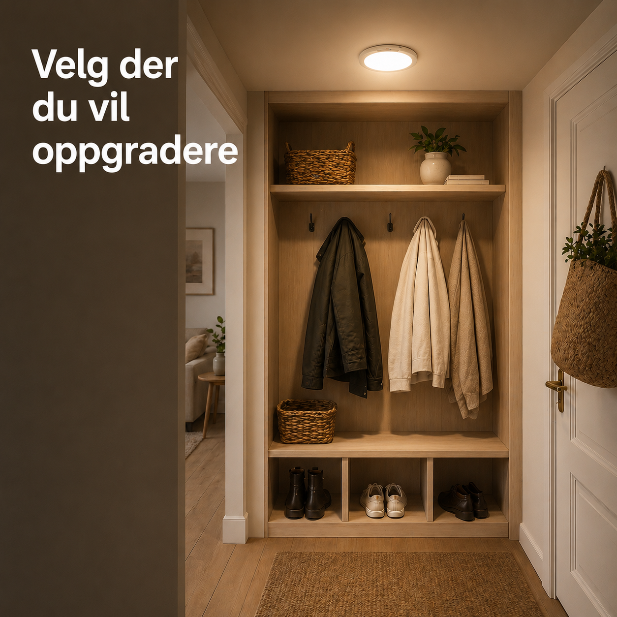 Magnetisk LED-taklampe med bevegelsessensor, fjernkontroll, fast lys og 3 lysmoduser