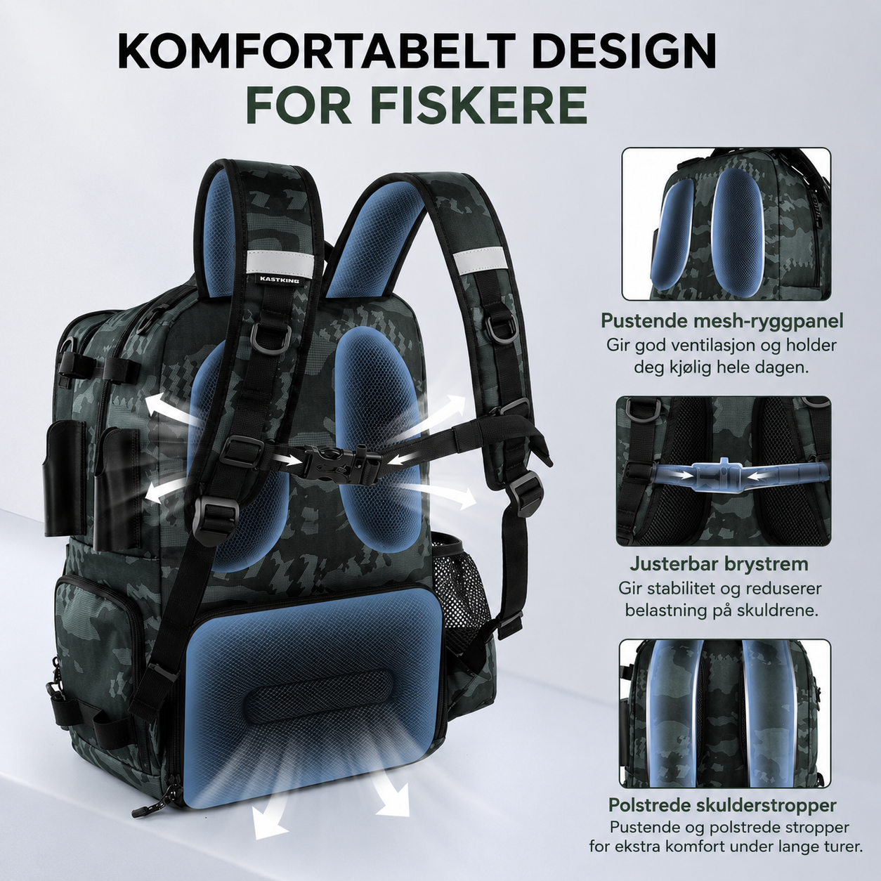FiskePack™ 50L Den komplette fiskesekken med 50 liters kapasitet, smart oppbevaring og 4 inkluderte tacklebokser.