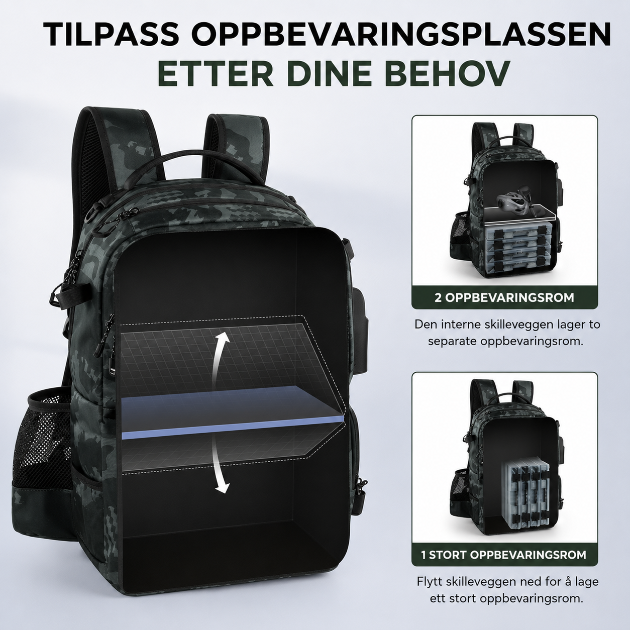 FiskePack™ 50L Den komplette fiskesekken med 50 liters kapasitet, smart oppbevaring og 4 inkluderte tacklebokser.