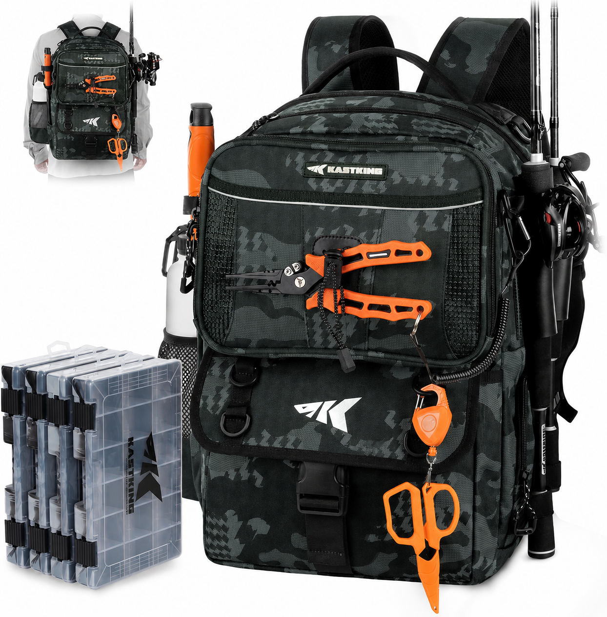 FiskePack™ 50L Den komplette fiskesekken med 50 liters kapasitet, smart oppbevaring og 4 inkluderte tacklebokser.