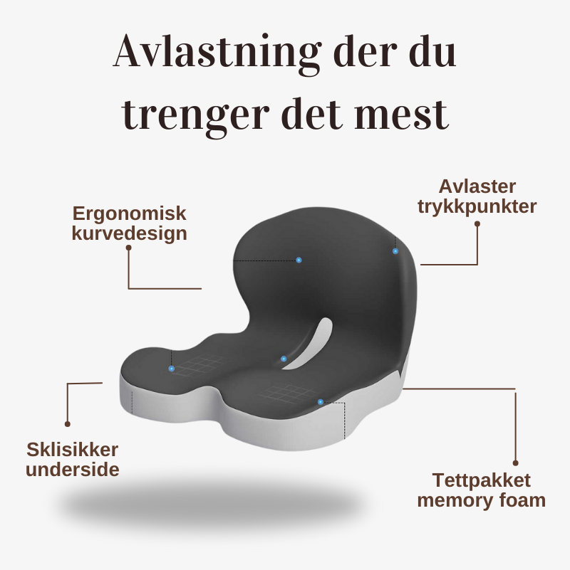 Avlastende™ Sittepute – Lindrer smerter i korsrygg, hofte og halebein