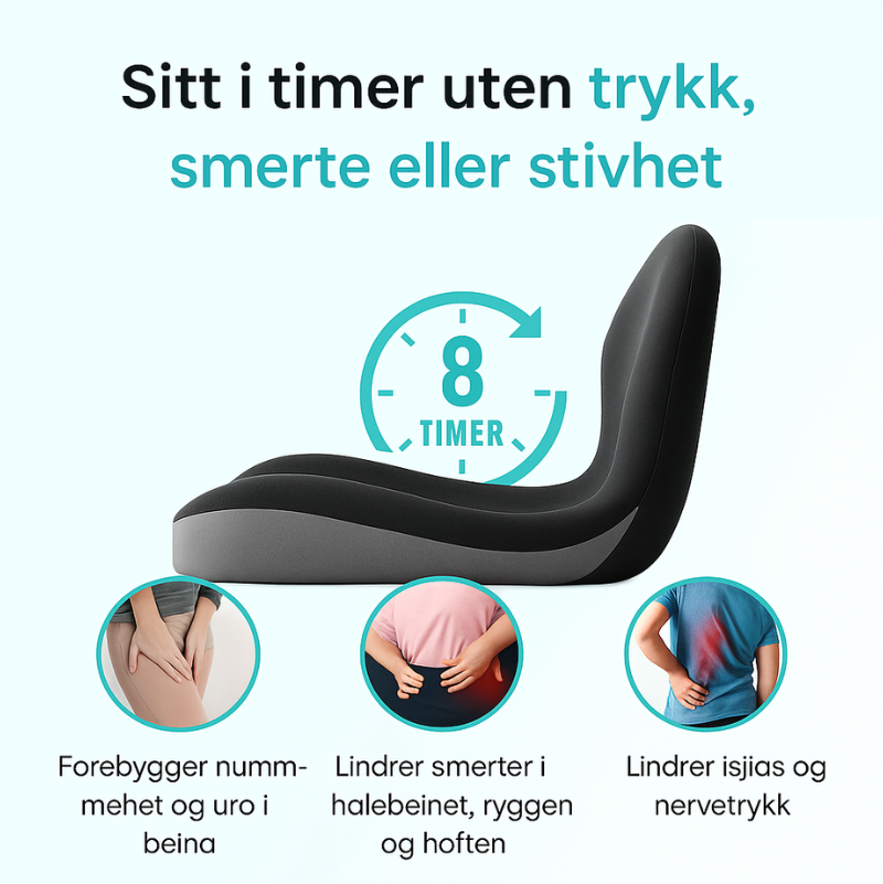 Avlastende™ Sittepute – Lindrer smerter i korsrygg, hofte og halebein