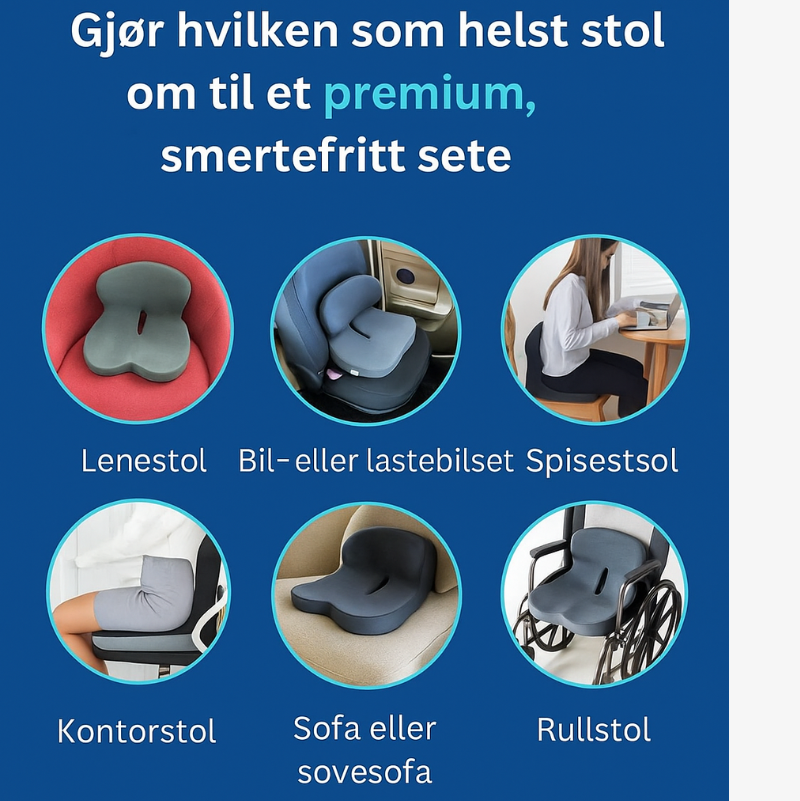 Avlastende™ Sittepute – Lindrer smerter i korsrygg, hofte og halebein