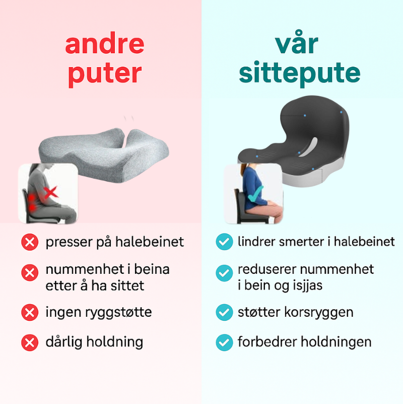 Avlastende™ Sittepute – Lindrer smerter i korsrygg, hofte og halebein